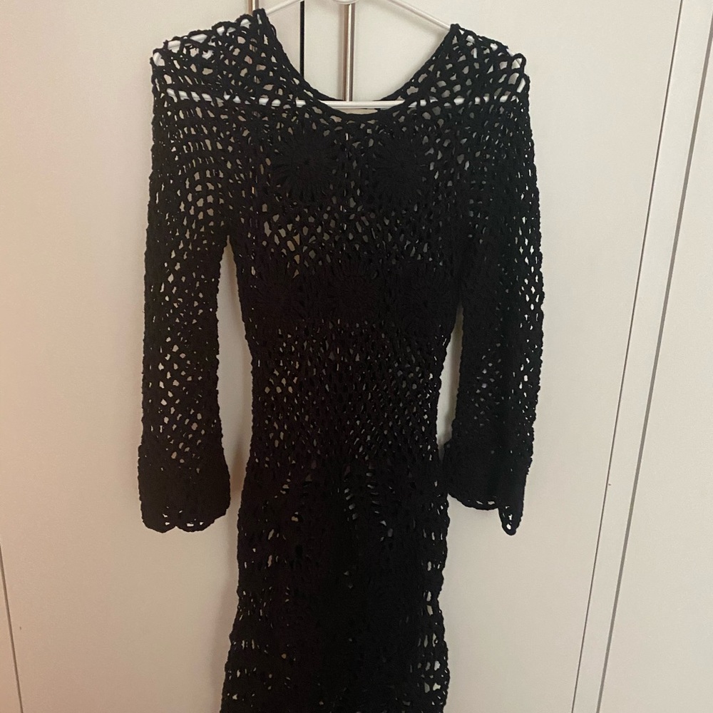 Long Black Crotchet Beach Coverup/Dress